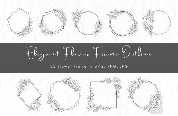Elegant Floral Frame with Roses Line Art