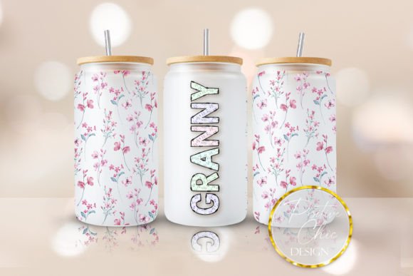 Floral Granny 16oz Libbey Can Wrap UVDTF