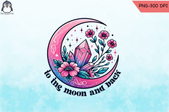 Floral Moon Watercolor Space PNG