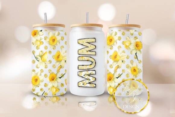 Floral Mum 16oz Glass Can Wrap PNG