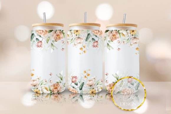 Flowers Libbey Glass Can Wrap Floral PNG