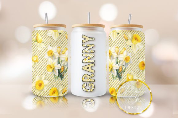 Granny Floral Libbey Can Wrap PNG UVDTF