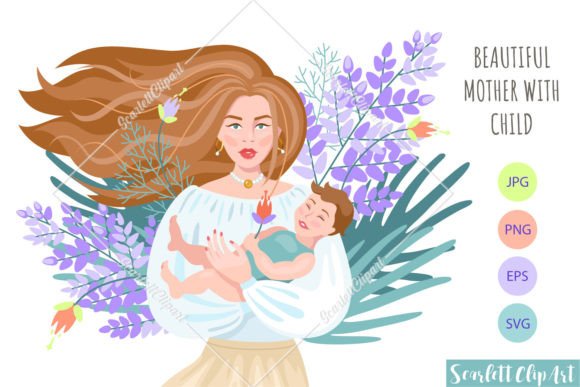 Mother with Child Floral Vector Print