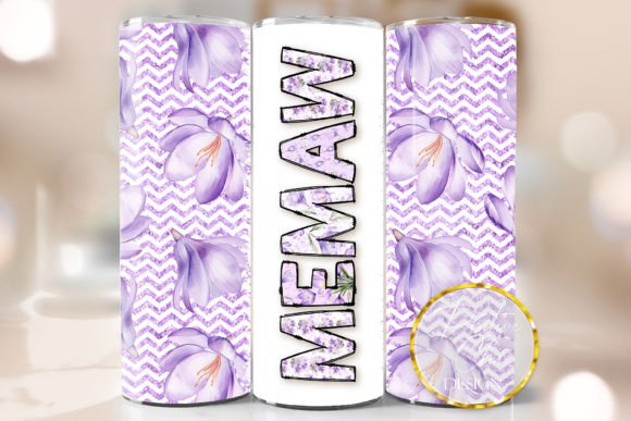 Purple Floral Memaw Tumbler Wrap PNG