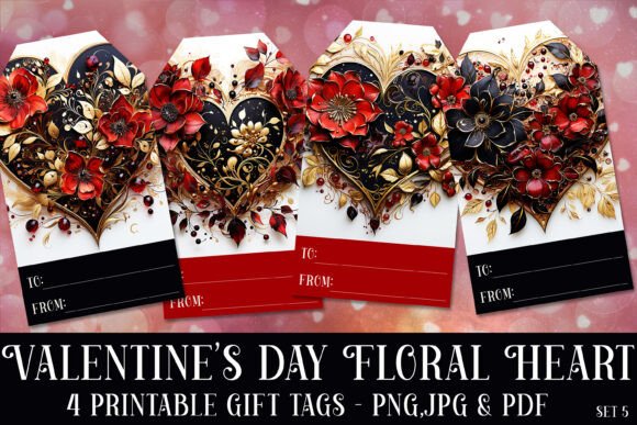 Valentine's Day Floral Heart Gift Tags 5