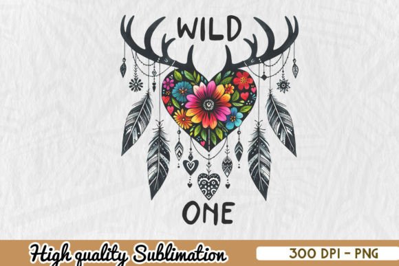 Wild One Floral Heart PNG